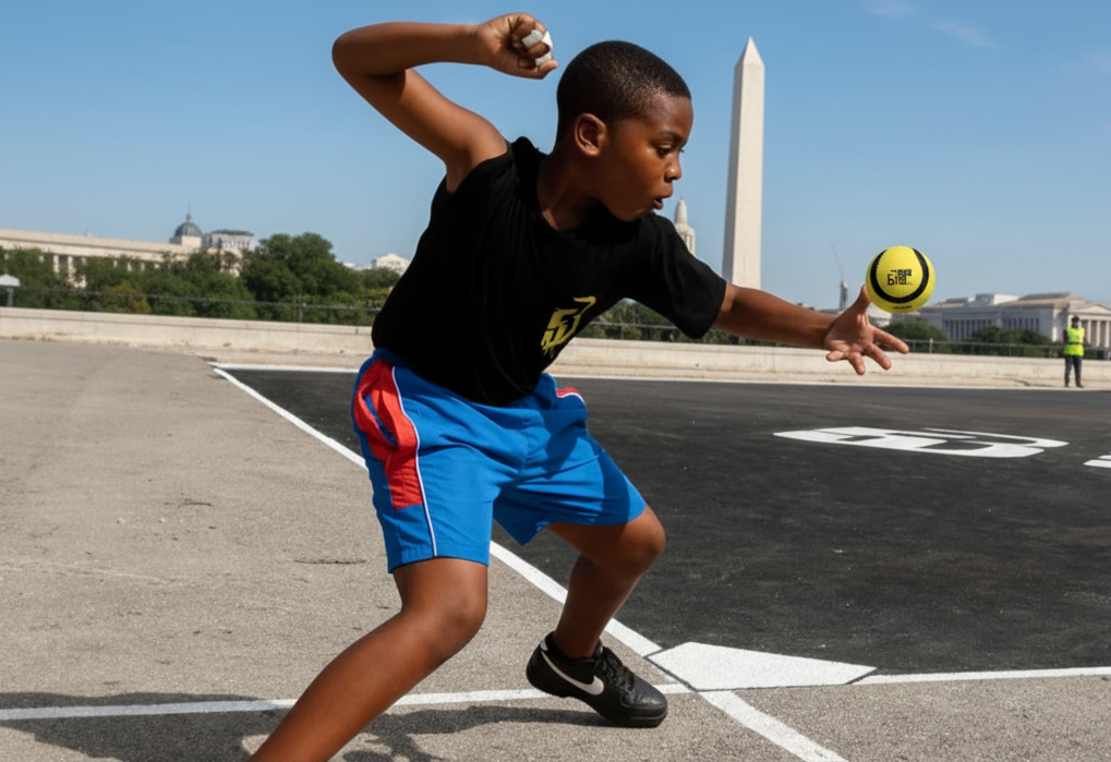 Baseball5 game in action showing players on urban court
